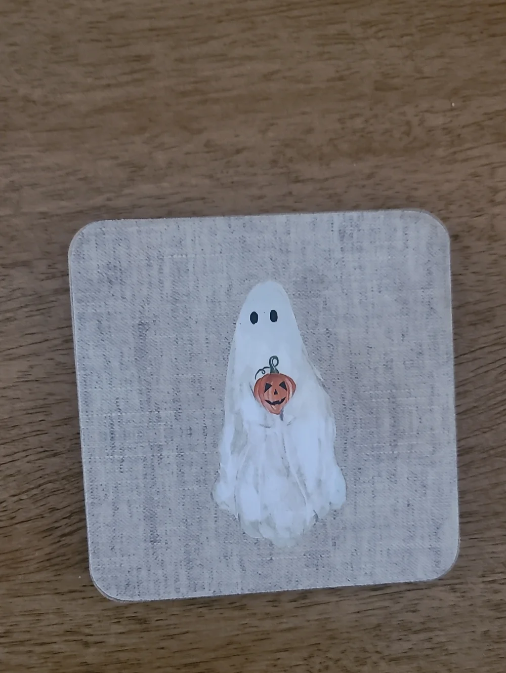 NEWPottery Barn Set of 4 Halloween Ghost Coasters - Neutral Linen Look